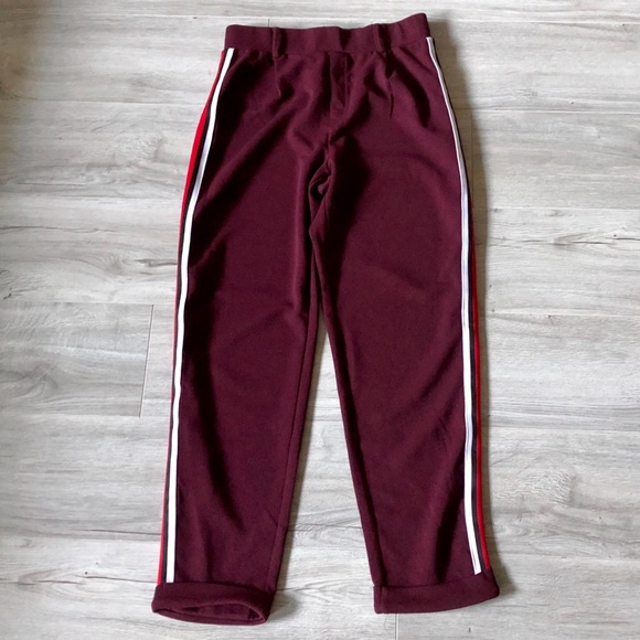 Ardene Dark Red Side Stripe Pants - Picture 2 of 4